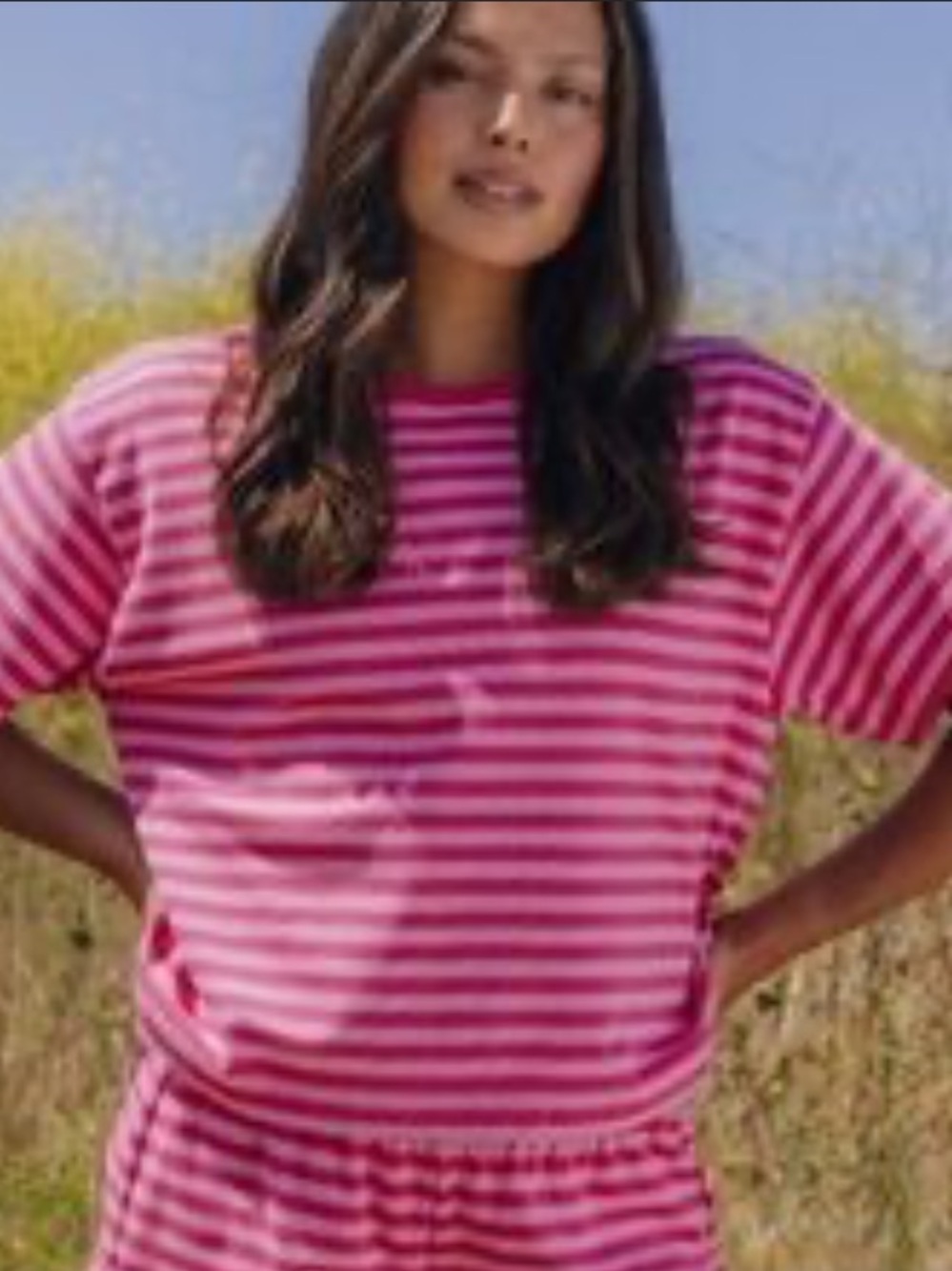 Daily Drills Striped Cotton Relaxed Tee - Hot Shot + Taffy Stripe Size M/L NWOT